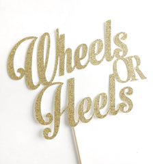 Wheels or Heels Cake Topper, Gender Reveal, Baby Shower, Boy or Girl, He or She, party decoration, decor, pink and blue themed, gold glitter - Pretty Day