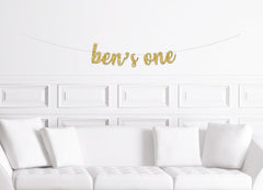 Custom 1st Birthday Cursive Banner  / Gold Glitter 1st Birthday Themed Party Sign / Name Is One Decorations / Boy's Girl's Personalized - Pretty Day