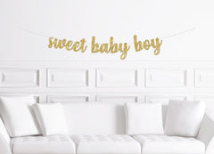 Sweet Baby Boy Shower Banner / Gold Glitter Meet The Baby Sign Sip N See Decorations Decoration Decor Supplies Party Celebration - Pretty Day