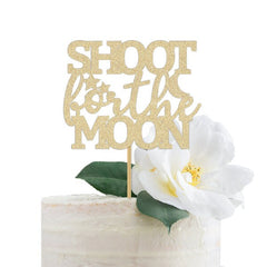 Shoot For The Moon Cake Topper Gold | Space Themed First Birthday for a Boy or Girl - Pretty Day