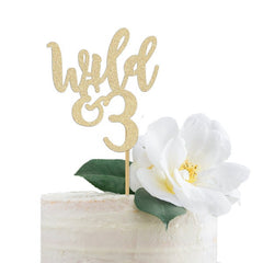 Wild & 3 Cake Topper Gold | Wild and Three 3rd Birthday Party for a Girl or Boy - Pretty Day