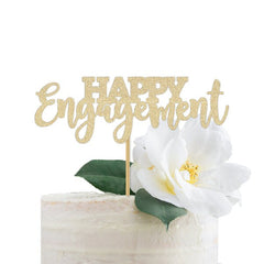 Happy Engagement Cake Topper Gold | Engagement Party Supplies - Pretty Day