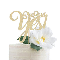 She Said Yes Cake Topper Gold | Engagement Party Decor | Bridal Shower Decorations - Pretty Day