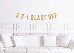 3,2,1 Blast Off Space Birthday Party Banner, Rocket Ship Astronaut Outer Space Themed Decor Decorations - Pretty Day