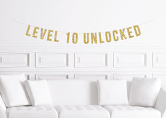 Gaming Birthday Party Banner, Level 10 20 30 Unlocked, Gamer Age Custom Sign Decor Decorations - Pretty Day