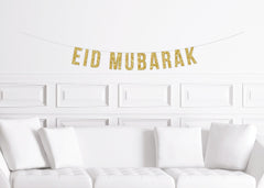 Eid Mubarak Banner Sign, Decor for Eid Mubarak, Decorations, Backdrop Decoration Gold Glitter - Pretty Day