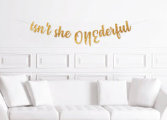 Isn't She Onederful Script Banner, Girl's 1st Birthday Cursive Party Decorations, First Birthday Decor - Pretty Day