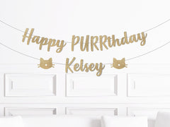 Custom Happy Purrthday Banner, Kitty Themed Party Decorations, Cat Theme Birthday Decor, Kitten Party Supplies, Personalized 1st 2nd 5th - Pretty Day