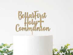 Custom First Communion Cake Topper, 1st Holy Communion Decorations, Personalized God Bless Decor, First Communion Party Supplies - Pretty Day