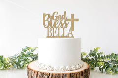 Custom Baptism Cake Topper, First Communion Decorations, Confirmation Cake Topper, Personalized God Bless Cake Topper with Cross