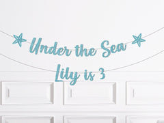 Under the Sea Party Decorations, Custom Mermaid Birthday Banner, Girl&#39;s 3rd Birthday Decor, Ocean Theme Party Supplies, Third Birthday - Pretty Day
