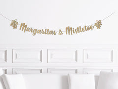 Winter Bridal Shower Decorations, Margaritas and Mistletoe Banner Sign, Christmas Bridal Fiesta Decor, December Wedding Shower Supplies - Pretty Day