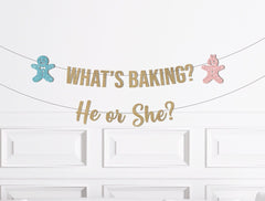 Christmas Gender Reveal Decoration, What Baking Banner, What Will Our Little Sweetie Be,  December Baby  Decor, Gingerbread Boy Girl He She
