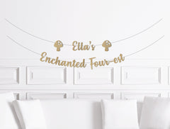 Enchanted Four-est Party Banner, Enchanted Fourest Decorations, Forest Decor, Magical Party Supplies, Fairies Toadstools, 4th Birthday - Pretty Day