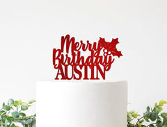 Custom Christmas Birthday Cake Topper, Merry Birthday Decorations, December Birthday Decor, Christmas Birthday Party Supplies - Pretty Day