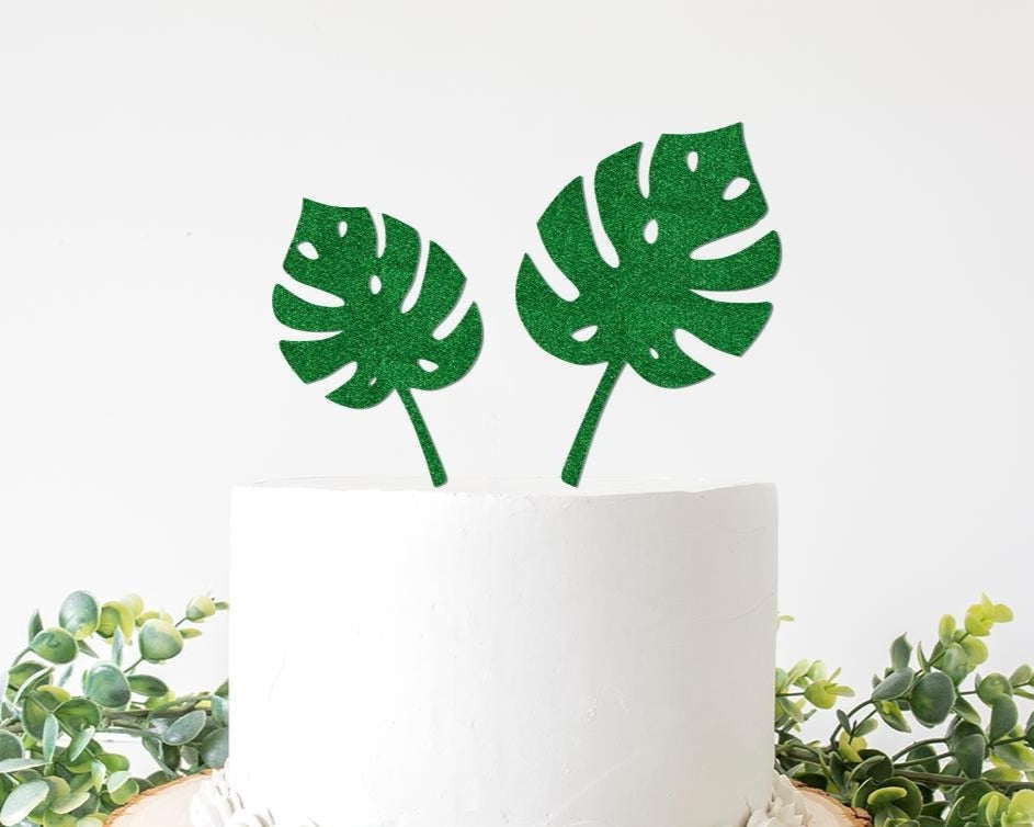 Tropical Monstera Leaf Glitter Paper Cake Topper Set