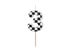 Number 3 Checkered Flag Birthday Candle - Pretty Day