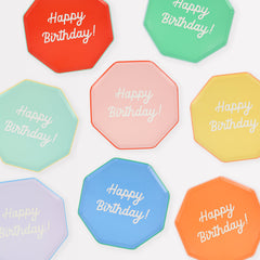Mixed Color Happy Birthday Plates Small 8pk. - Pretty Day