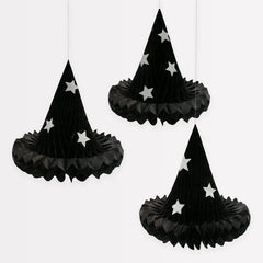 Hanging Honeycomb Witch Hat Decorations (x 3) - Pretty Day