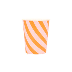 Pink & Orange Stripy Cups (x 8) - Pretty Day