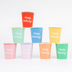 Mixed Color Happy Birthday Cups 8pk. - Pretty Day