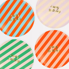 Stripe Happy Birthday Dinner Plate- 8 pk - Pretty Day