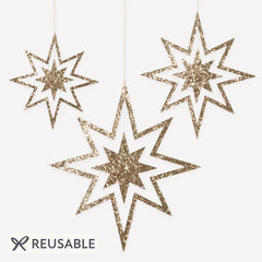 Large Wooden Glitter Star Decorations