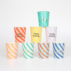 Striped Colorful Happy Birthday Cups 8pk.