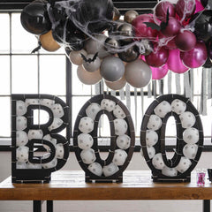 Black BOO Halloween Balloon Mosaic Stand Kit with Cobweb Balloons - Pretty Day