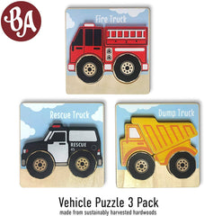 Truck Puzzles 3-Pack - Chunky Pieces 5 piece Puzzles - Pretty Day