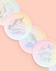 Petit Fetti - Unicorn Pastel Paper Plates, Birthday Party Supplies, Décor - Pretty Day