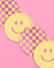 Petit Fetti - Preppy Smiley Party Plates, Birthday Decorations, Pink Retro - Pretty Day