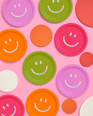 Petit Fetti - Rainbow Smiley Paper Plates, Birthday Decor, Party Supplies - Pretty Day