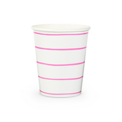 Frenchie Striped Cerise Pink 9 oz Cups- 8 Pk S1146 - Pretty Day