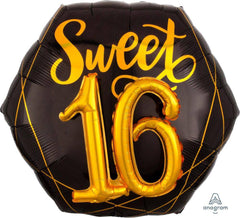 Jumbo Black and Gold Sweet 16 Foil Balloon S4001 - Pretty Day