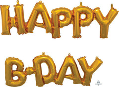 Gold Happy Bday Air Fill Phrase Balloon S4028 - Pretty Day