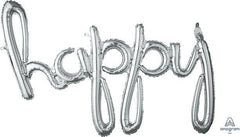 Happy Script Phrase Silver Air Fill Balloon S4031 - Pretty Day
