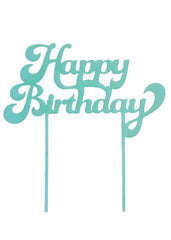 Teal Blue Happy Birthday Cake Topper S1009 - Pretty Day
