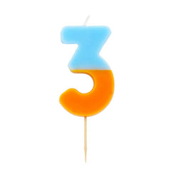 Orange Blue  Number 3 Birthday Candle S1073 - Pretty Day