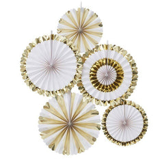 White and Gold Foiled Paper Fan Backdrop Decoration - Pack of 5 S7132 - Pretty Day