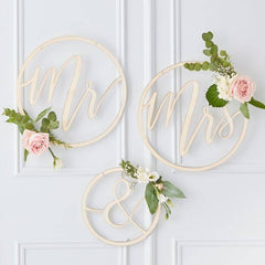 Mr & Mrs Wooden Hoops Wedding Decoration - 3 Pack S2180 - Pretty Day