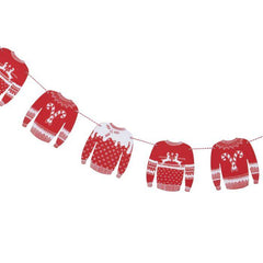 Red and White Christmas Jumper Wooden Garland 4.9ft S2177 - Pretty Day