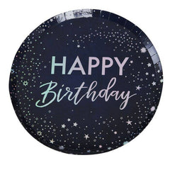 Navy Foiled Happy Birthday Paper Plates S9102 - Pretty Day