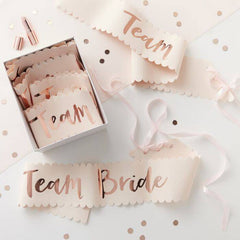 6 Pack- Team Bride Blush Rose Gold Bachelorette Party Sashes S2133 - Pretty Day