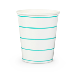 Frenchie Striped Aqua 9 oz Cups - 8 Pk S4211 - Pretty Day