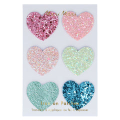 Rainbow Glitter Heart Patches 6pk - Pretty Day