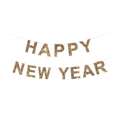 Gold Glitter Happy New Year Banner M1148 - Pretty Day