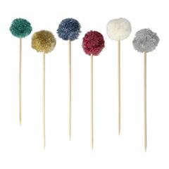 Metallic Pompom Cake Toppers - 6 Pack S0153 - Pretty Day