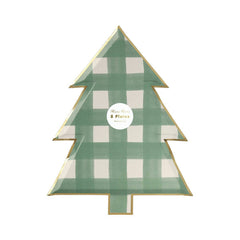 Green Gingham Christmas Tree Plate M1128 - Pretty Day