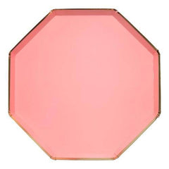 Large Neon Coral Octagonal Dinner Plates S2097 - Pretty Day